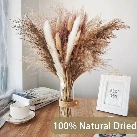 130PCS Dried Pampas Grass, 18" Bouquet Contains White Natural Bunny Tail Grass, Boho Bouquet Decor for Home Table Vase Rustic Farmhouse Decor, Wedding Decorations {5}