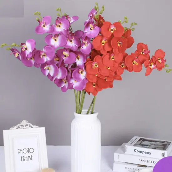 31" Artificial Silk Phalaenopsis Flowers 3 Pcs with 2 bundles Leaves Artificial Orchid Flowers Stem Plants in Purple Fake Butterfly Phalaenopsis Flowers for Home Wedding Party D&eacute;cor (Purple) {4}