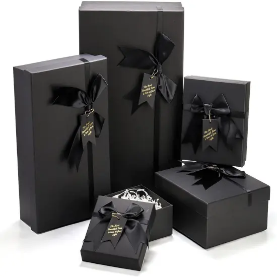 5 Pack Black Nested Gift Boxes with Lid for Presents, 5 Sizes Luxury Packaging Box with Ribbon Bows and Label Gift Wrap {1}