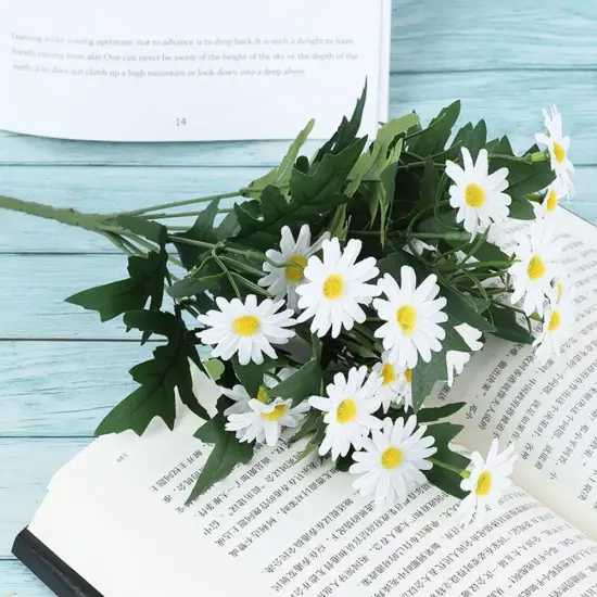 2 PCS Artificial Silk Daisy Flower Bouquet for Home Table Centerpieces Arrangement Decoration, White {4}