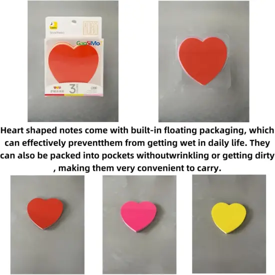 3 Colors,3 Sets, Post-It Notes,50 Heart Sticky Notes Per Book,Cute Sticky Notes Can Be Repeatedly Pasted Without Leaving Glue,Heart Post It Notes for Diary Office Gifts (Red Mixed Packaging) {2}