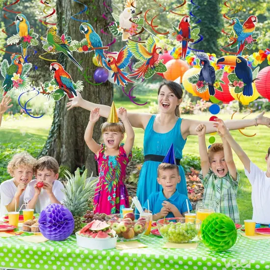 58Pcs Tropical Birds Decorations Tropical Hawaiian Decor Toucan Parrot Party Hanging Swirl Foil Ceiling Decor for Summer Luau Hawaiian Beach Pool Party Tiki Party Birthday Party Supply {3}