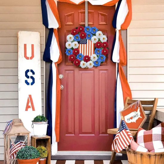 20 Stmes Memorial Day Flowers for Cemetery 13.77IN Outdoor Grave Decorations Artificial Patriotic Cemetery Flowers for Grave Red White Blue Dasiy Headstone Vase for Veterans {4}