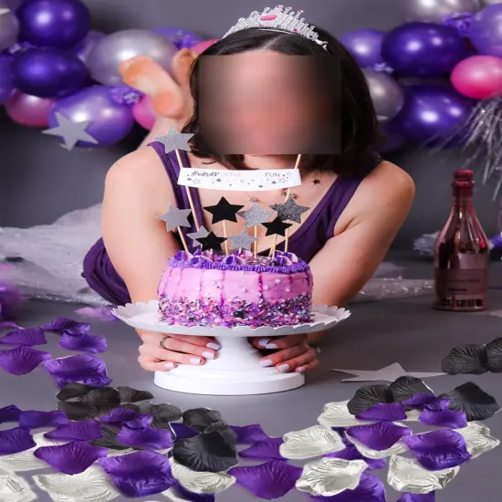 900 PCS Black Dark Purple Silver Artificial Flower Rose Petals Confetti Wednesday Party Table Scatters Girls Women Birthday Wedding {3}