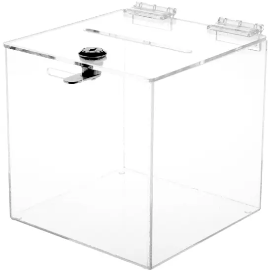 Plymor Clear Acrylic Locking Ballot / Collection / Donation Box, 6" W x 6" D x 6" H {2}