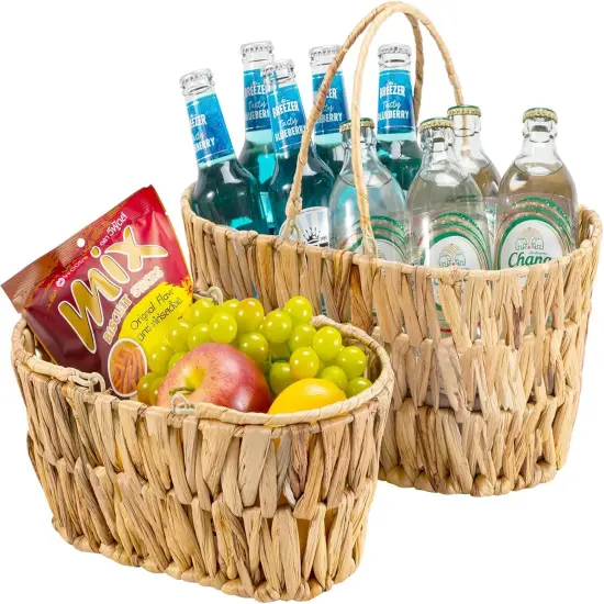 Picnic Basket for 2 Pack, Natural Nesting Wicker Picnic Basket with Handle, Hand-Woven Water Hyacinth Storage Basket for Camping & Outdoor Use {1}
