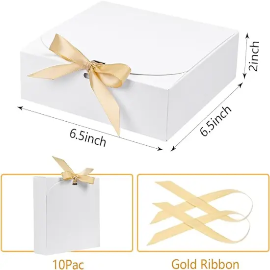 10pack Gift Boxes with Lids, 6.5''x6.5''x2'' White Gift Boxes For Presents, Paper Boxes Gift Boxes with Ribbon for Birthday Wedding Party Chocolate Candy {3}