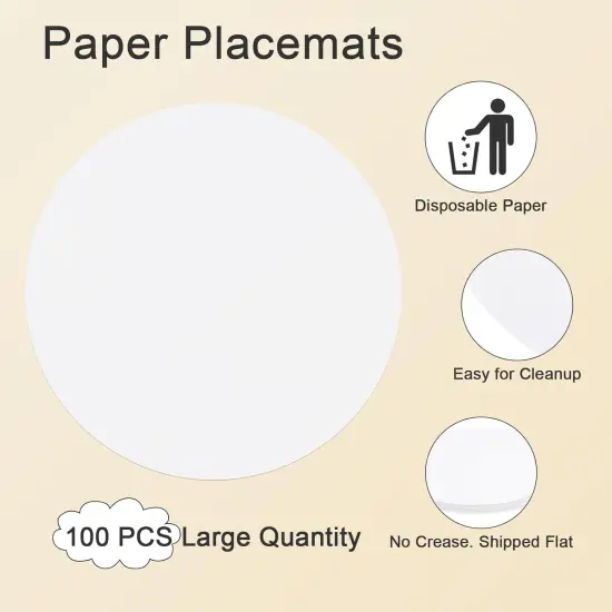 100 PCS Round Paper Placemats 13 inch Disposable Paper Place Mats for Dinner Wedding Birthday Party Festival Table Decoration Indoor Outdoor, White {2}