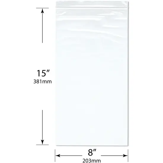 Plymor 8" x 15" (Pack of 100), 2 Mil Zipper Reclosable Plastic Bags {3}