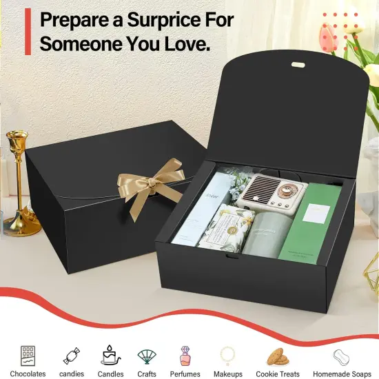 15 PCs Gift Boxes with Lids, Black 10X8X4 Inch Gift Boxes, Bridesmaid Proposal Box with Ribbon, Kraft Paper Boxes for Wedding, Packaging, Present, Birthday,Party {5}