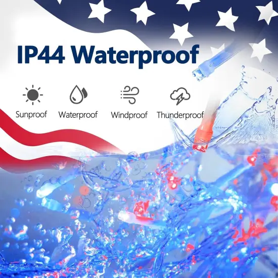 4th of July Decorations 300 LED Red White and Blue String Lights Plug-in, 8 Modes 108ft Independence Day Fairy Lights for Patriotic Party Decor Indoor Outdoor {3}
