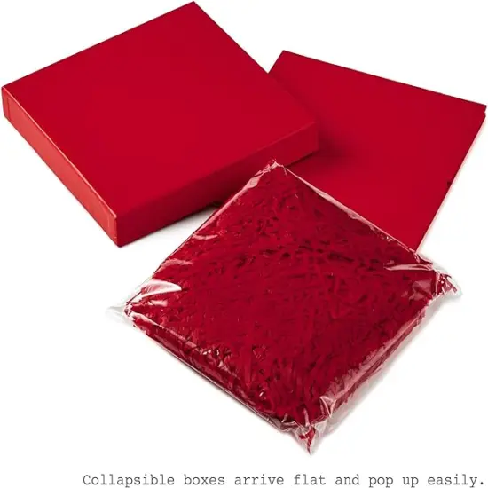 Medium Gift Box with Lid and Shredded Paper Fill (Red 7 inch Box) for Birthdays, Graduations, Anniversaries, Christmas, Valentine's Day, All Occasion {4}