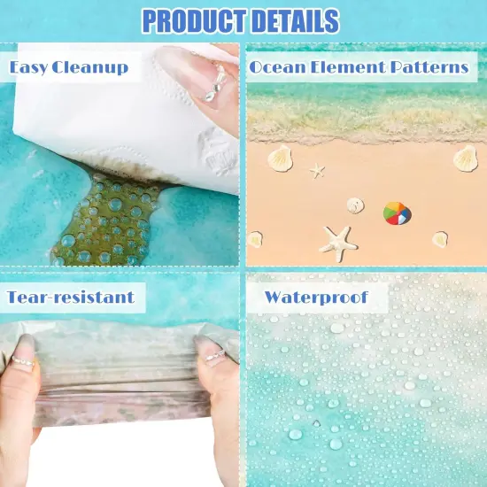 Summer Beach Tablecloth Roll with Cutter Box 100 Ft X 54 Inch Beach Themed Party Tablecover Disposable Beach Ball Plastic Tablecloth Ocean Backdrop for Summer Beach Pool Birthday Party Supply {3}