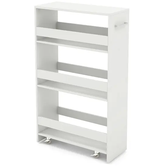 4-Tier Rolling Storage Cart Slim Kitchen Cart on Wheels with Open Shelves and Handle White {1}