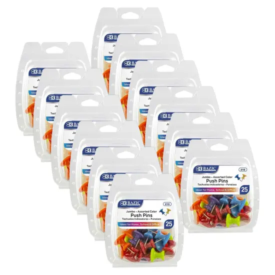 Jumbo Push Pins, Assorted Color, 25 Per Pack, 12 Packs {1}