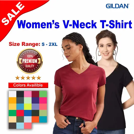 Gildan&reg; Women&rsquo;s V-Neck T-Shirt Azalea {3}