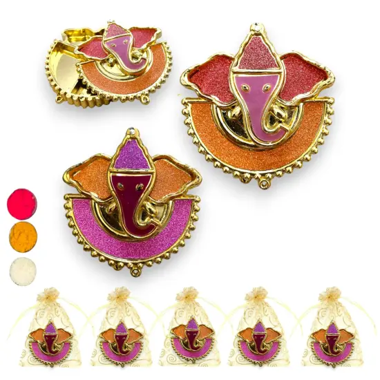 5 Pieces Decorative Ganesha Haldi Kumkum Holder Roli Chawal/rice Holder Indian Festival Favor Diwali Rakhi Pooja Tilak Platter Housewarming Gifts Wedding Favor {1}