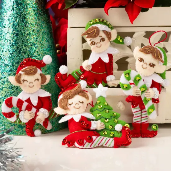 Bucilla Felt Ornaments Applique Kit Set Of 4-Merry Elves {3}