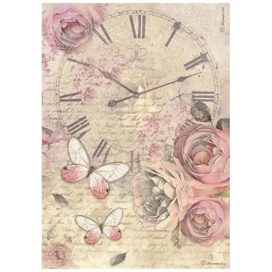 Stamperia Rice Paper Sheet A4-Shabby Rose Clock {1}