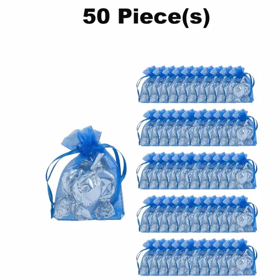 Bulk 50 Pc. Mini Organza Drawstring Treat Bags Blue {1}
