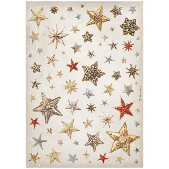 Stamperia Rice Paper Sheet A4-Gear Up For Christmas Stars {1}