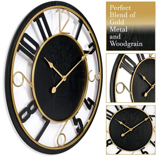 Sorbus Wooden Modern Wall Clock - Large 24-Inch Wall Clock - Battery Operated Analogfor Living Room and Kitchen D&eacute;cor Black {4}