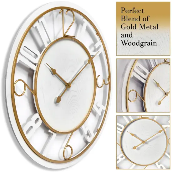 Sorbus Wooden Modern Wall Clock - Large 24-Inch Wall Clock - Battery Operated Analogfor Living Room and Kitchen D&eacute;cor White {4}