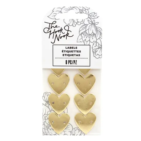 The Hook Nook Sew-On Project Labels-Gold Metal Hearts 8/Pkg {1}