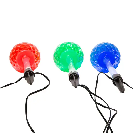 Kurt Adler 27.2-Inch Multi-Color LED Faceted C9 Yard Stakes, 3 Piece Set {3}
