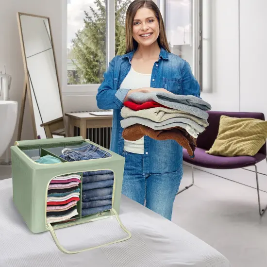 Sorbus Large Storage Bin with Divided Interior - Stackable & Foldable Organizer Containers with Metal Frame, Window, & Handles 1 Pack Teal {2}