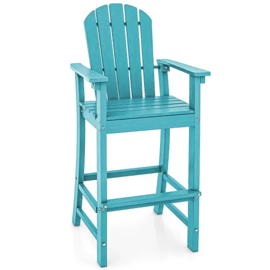 Costway Outdoor HDPE Bar Height Stool Patio Tall Chair Armrest Footrest All Weather Navy/Turquoise/Grey/Black {8}