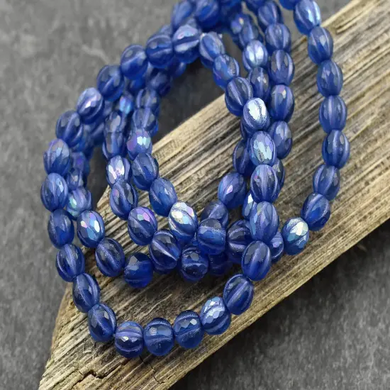 *25* 6mm Purple Luster Washed Matte Pacific Blue Faceted Round Melon Beads {2}