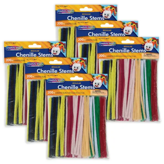 Regular Stems, Assorted Colors, 6" x 4 mm, 200 Pieces Per Pack, 6 Packs {1}