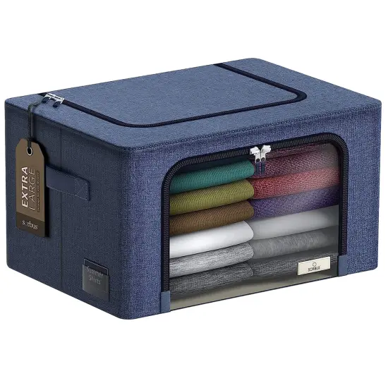Sorbus 1 Pack Jumbo Storage Bin with Metal Frame, Storage Containers with Window & Handles, Stackable & Foldable Clothes Organizer Bag Blue {1}