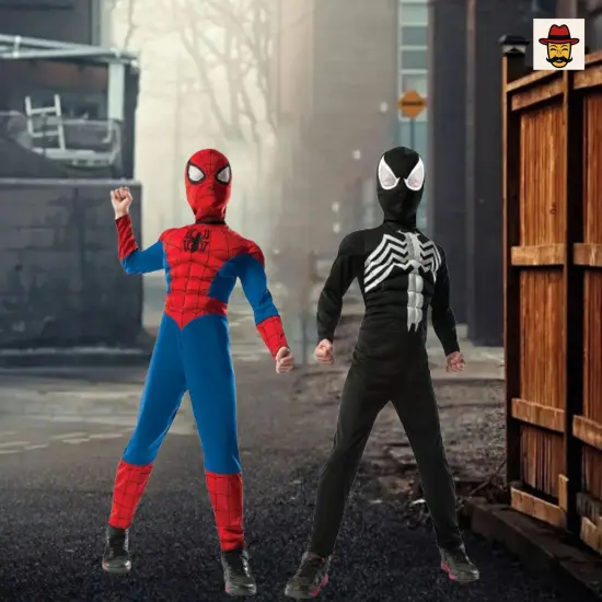 Reversible Deluxe Child Spiderman Costume Venom Symbiote Superhero Outfit Mask Included {2}