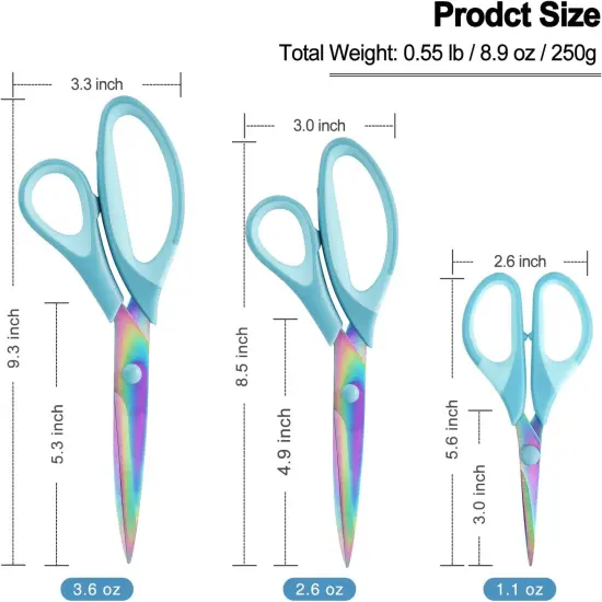 Craft Scissors, All Purpose Sharp Titanium Blade Shears, Comfortable Grips, School Scissors Set of 3 pack, Ideal for Office, Home, Sewing, Fabric, Kitchen, Arts and DIY Supplies {5}