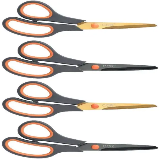 Scissors 8 Inch Soft Comfort-Grip Handles Sharp Titanium Coating Blades, 4-Pack {5}