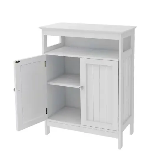 2-Door Bathroom Linen Cabinet with Storage Shelf in White Wood Finish {4}