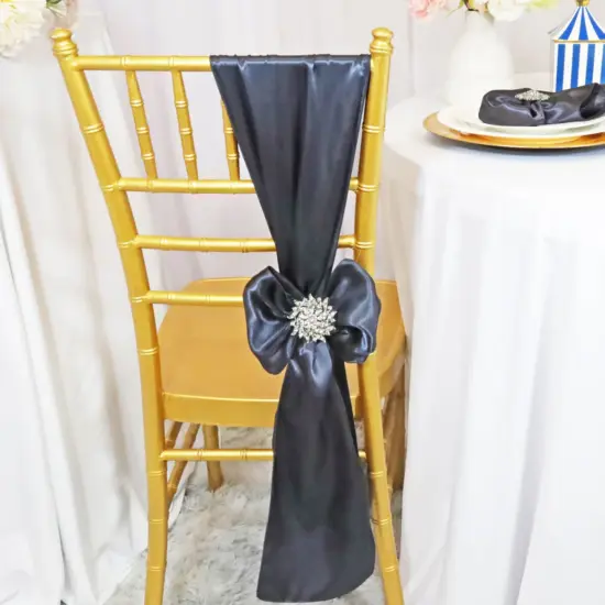 10 Pieces Pewter or Charcoal Satin Chair Bands, 8"x108" Elegant Event Wraps {2}