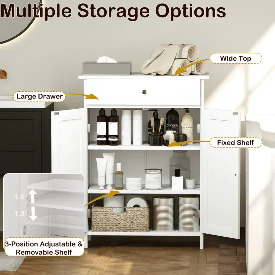 Freestanding Bathroom Cabinet Organizer with 2 Doors and Ample Storage Space White {6}