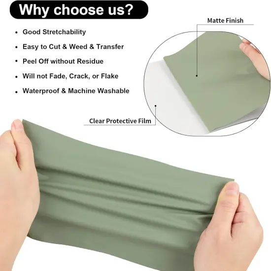 12" x5ft Khaki Green Iron on Vinyl for T-Shirts {2}
