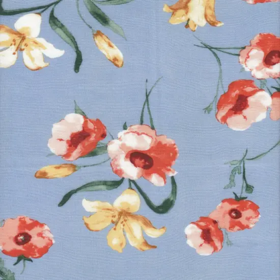 1 Yard Rayon Challis Floral Print Fabric, 54&Prime; Wide CHAMBRAY {5}