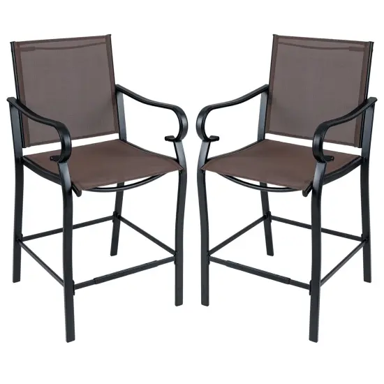 Outdoor Counter Height Bar Stools Set of 2 with Breathable Mesh Fabric {1}