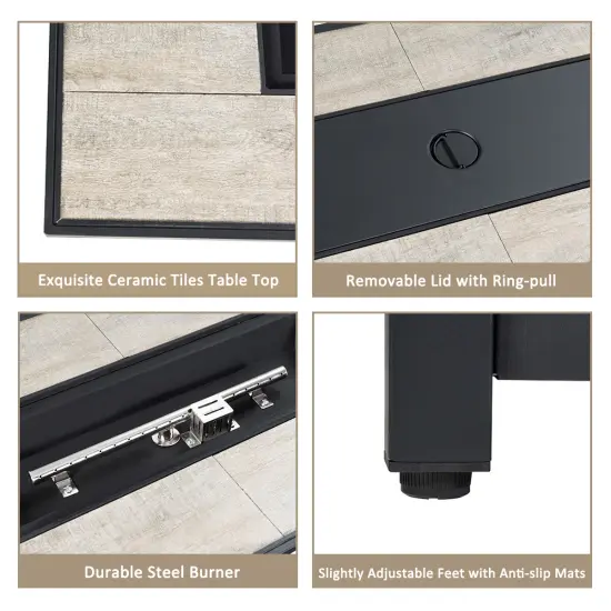 9 Pieces Outdoor Patio Furniture Set with 42 Inch Propane Fire Pit Table Grey {2}