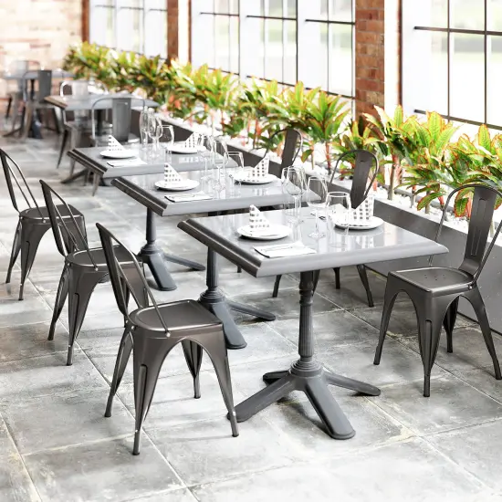 Set of 4 Metal Dining Chairs with Removable Backrest and Anti-slip Pads Gun Color {3}