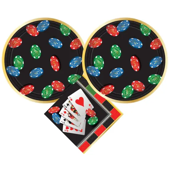 Casino Night Party Supplies Bundle, 7" Paper Appetizer Plates and Beverage Napkins, Serves 16 {1}