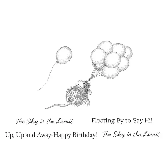 House Mouse Cling Rubber Stamp-Up, Up And Away, Rare Bloom {3}