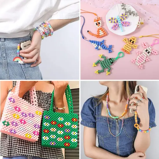 MIIIM 1000PCS 6x9mm Pony Beads Bulk, 5 Styles Kandi Beads for Bracelets Making Kit, Hair Braids Crafts for Jewelry Making (Earth) {6}