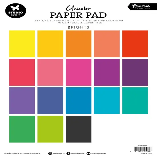 Studio Light Essentials Unicolor Paper Pad 11.7"X8.26" -Nr. 297 Bright Tones {3}
