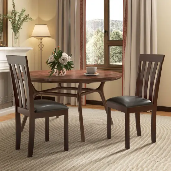 Set of 2 Wooden Kitchen Chairs with Comfortable Padded Seat and Rubber Wood Frame Espresso {2}
